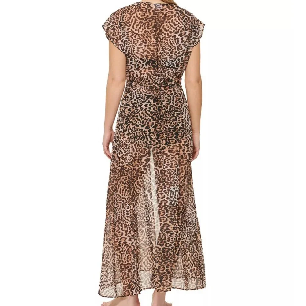 Calvin Klein Jaguar Animal-Print St. Tropez Tie-Front Maxi Cover-up Size… - Picture 8 of 9